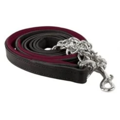 Perri's Padded Leather Lead W/Chain - Black/Burgundy/Stainless