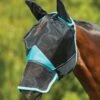 Weatherbeeta Comfitec Deluxe Fine Mesh Mask W/Ears & Nose - Black/Turquoise -Equestrian Supplies 535663 800 800